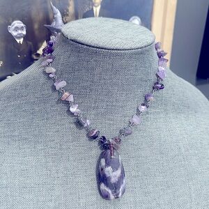 Genuine Amethyst Agate Stone Beaded Necklace